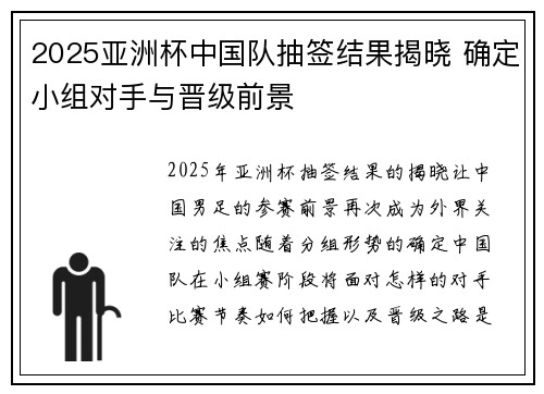 2025亚洲杯中国队抽签结果揭晓 确定小组对手与晋级前景 2025亚洲杯中国队抽签结果揭晓 确定小组对手与晋级前景
