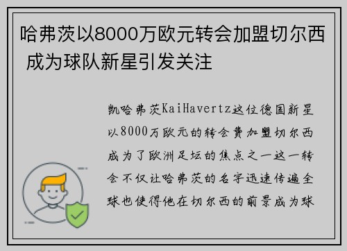 哈弗茨以8000万欧元转会加盟切尔西 成为球队新星引发关注